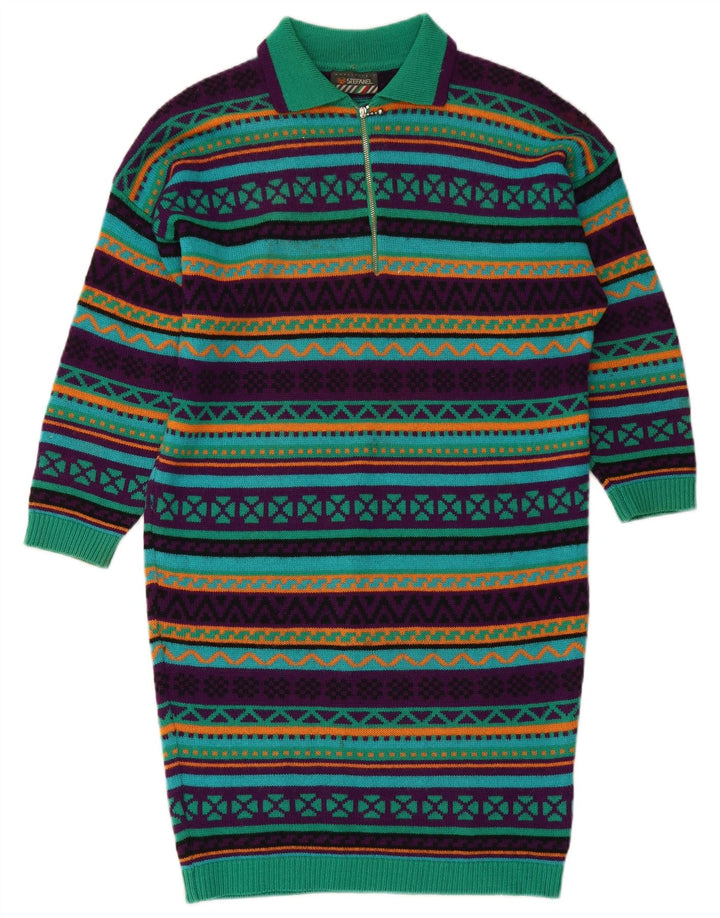 STEFANEL Damska dzianinowa sukienka polo z długim rękawem UK 14 Średni zielony geometryczny