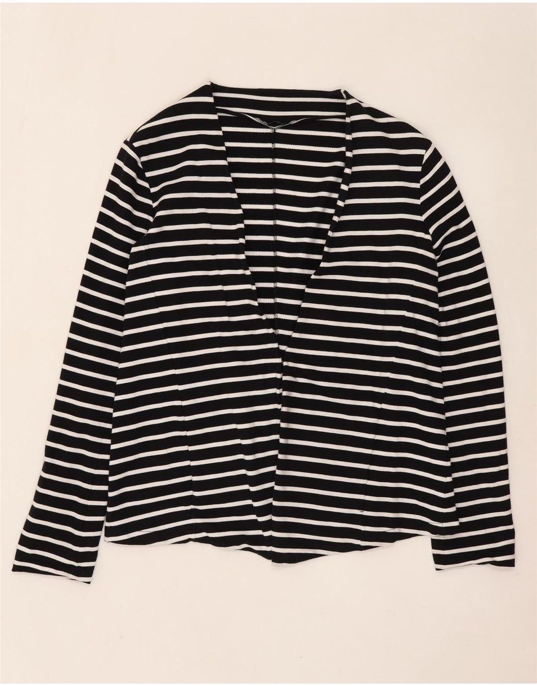 Sweter damski Sisley z otwartym kardiganem UK 16, duży, czarny, bawełniany w paski