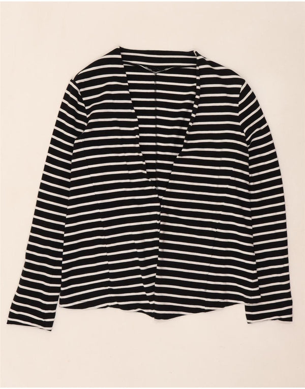 Sweter damski Sisley z otwartym kardiganem UK 16, duży, czarny, bawełniany w paski