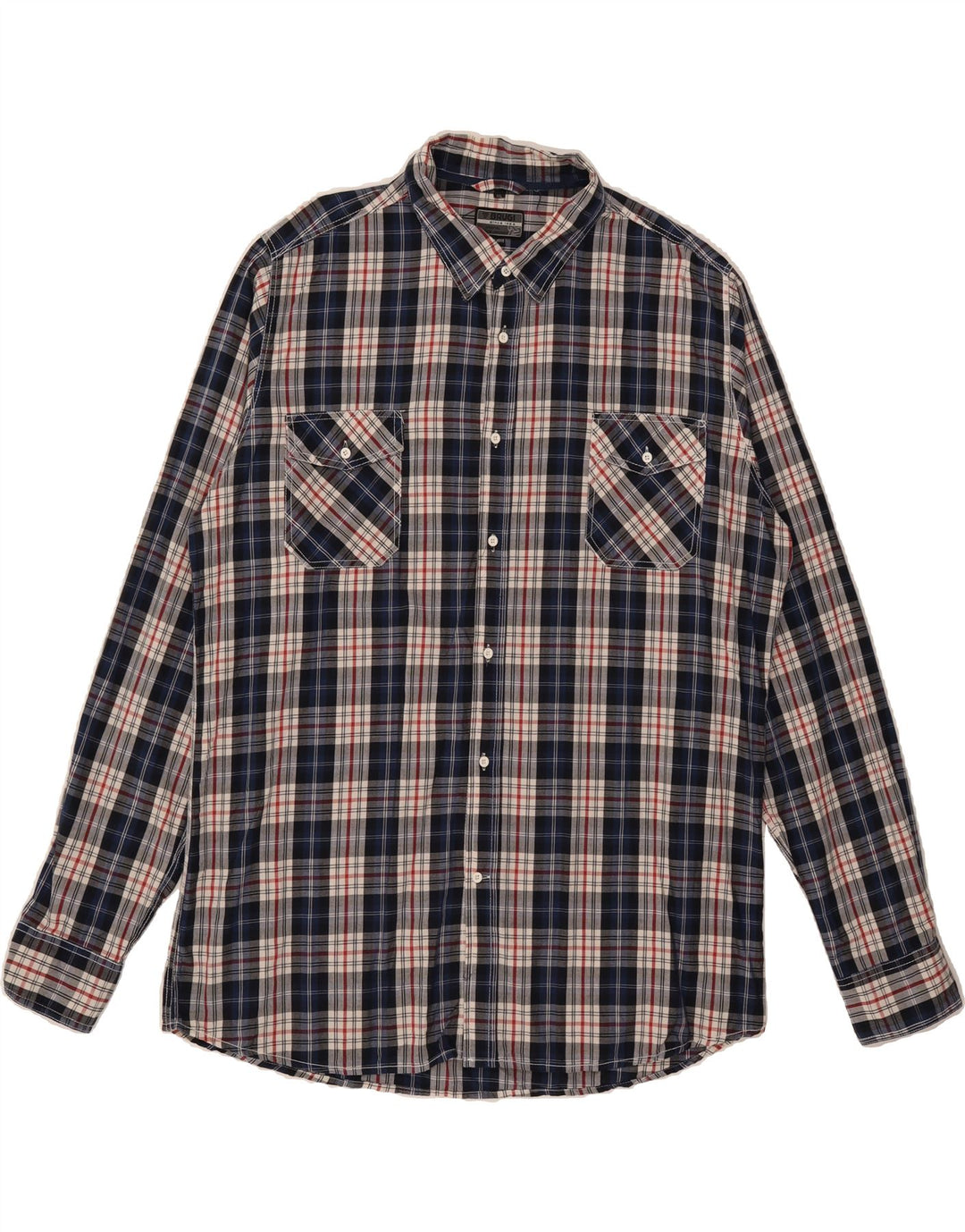 BRUGI Mens Regular Fit Flannel Shirt 2XL Navy Blue Check Cotton Vintage Brugi and Second-Hand Brugi from Messina Hembry 