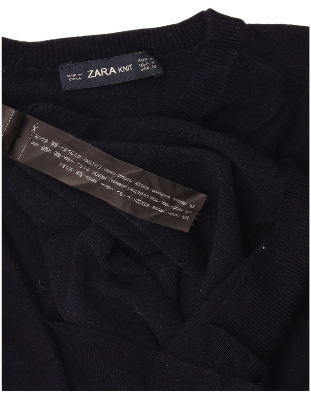 Sweter damski Zara z okrągłym dekoltem UK 12, średni granatowy, wiskoza