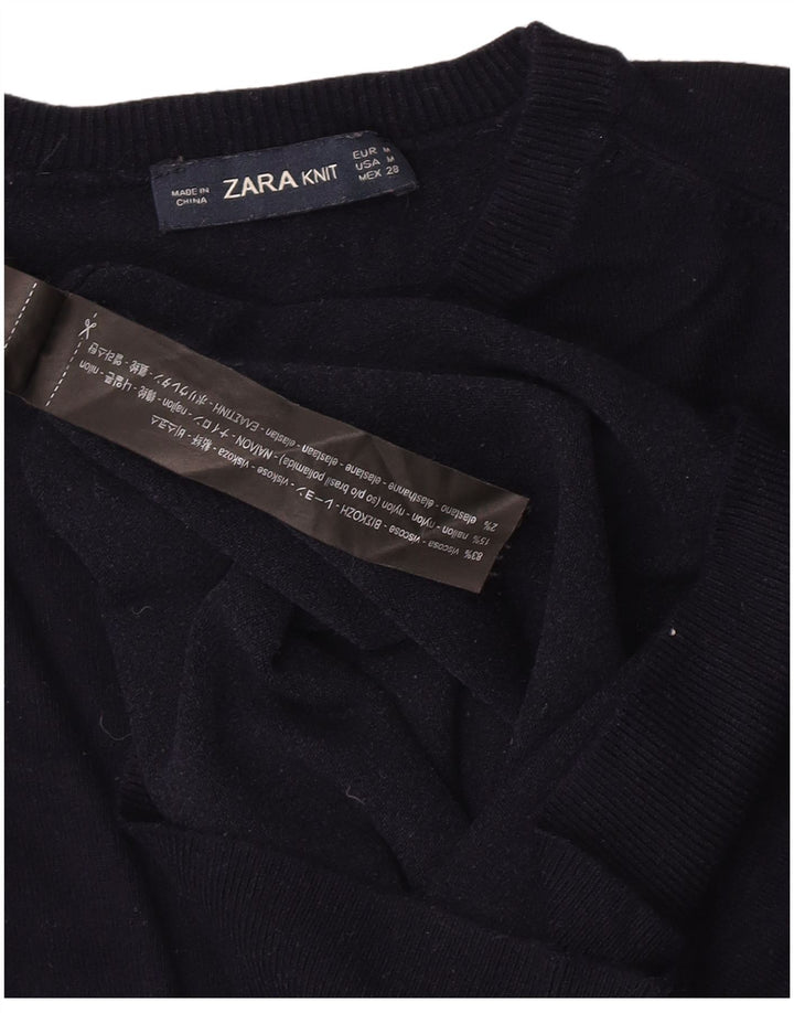 Sweter damski Zara z okrągłym dekoltem UK 12, średni granatowy, wiskoza