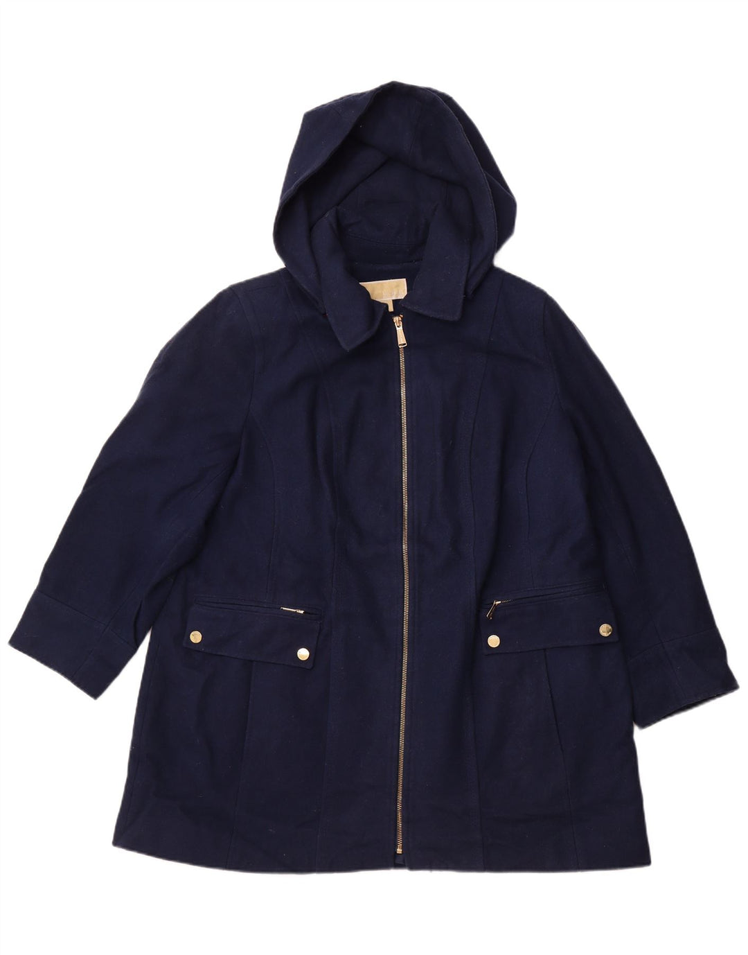 MICHAEL KORS Damski płaszcz z kapturem UK 18 XL, granatowy, wełniany