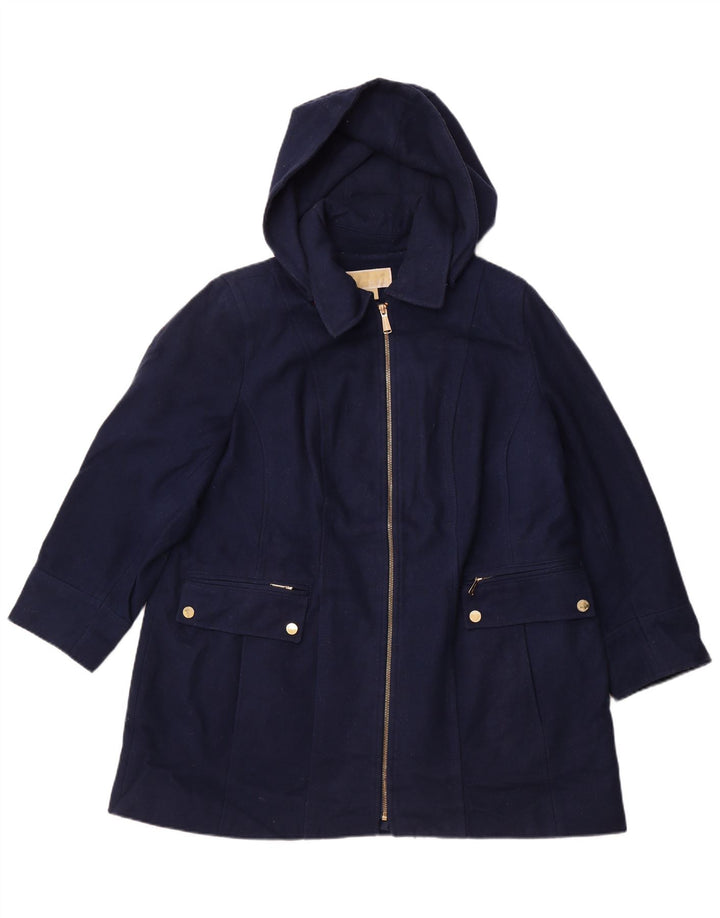 MICHAEL KORS Damski płaszcz z kapturem UK 18 XL, granatowy, wełniany