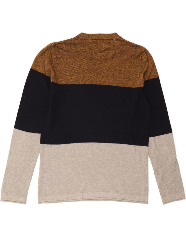 JACK & JONES Mens Crew Neck Jumper Sweater Medium Brown Colourblock Cotton Vintage Jack & Jones and Second-Hand Jack & Jones from Messina Hembry 