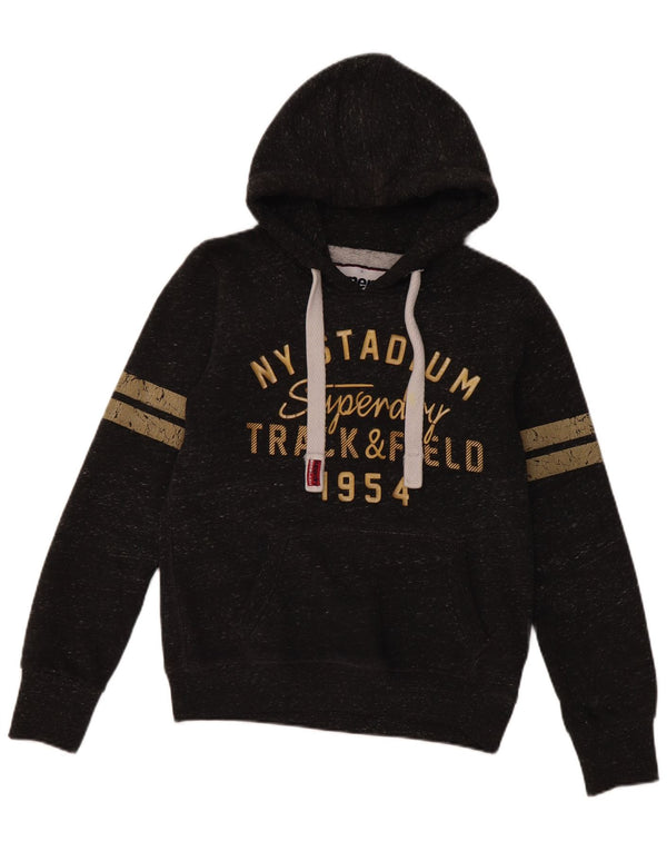 Damski sweter z kapturem Superdry z grafiką UK 10, mały, czarny, z bawełny w plamki