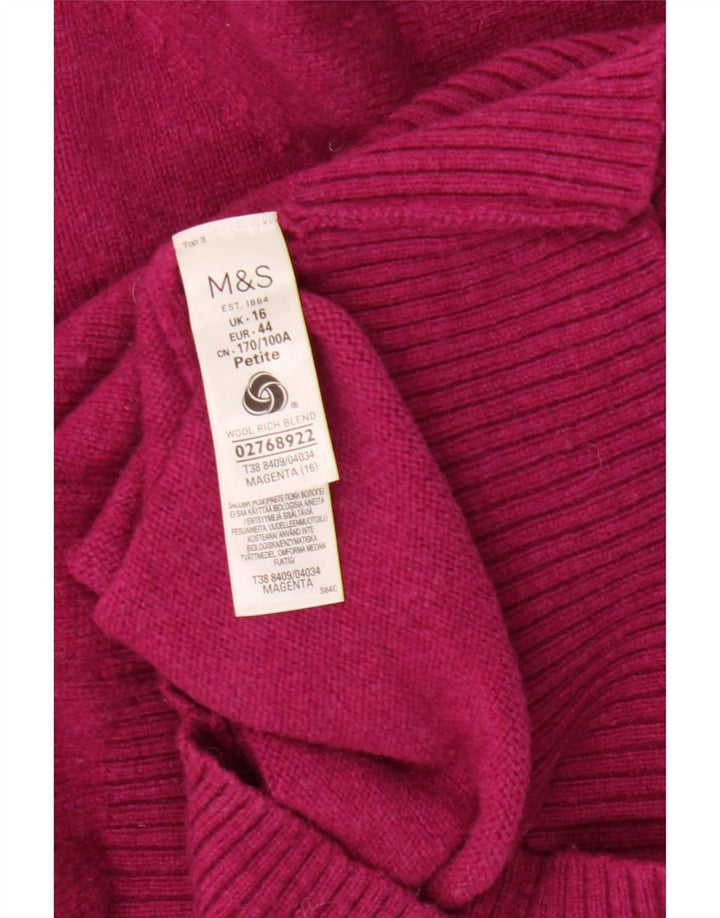 Marks & Spencer Damski sweter z golfem UK 16, duży, różowy, z owczej wełny