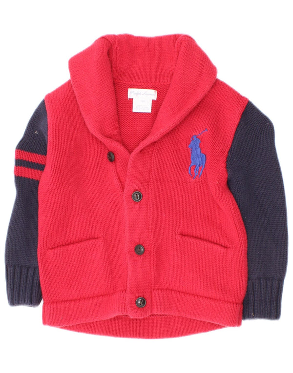 Ralph Lauren Chłopięcy sweter kardigan 18-24 miesięcy Czerwony, bawełniany, z blokami kolorów