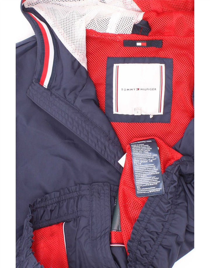 Tommy Hilfiger Chłopięca kurtka bomberka z kapturem, 7-8 lat, granatowa, poliester