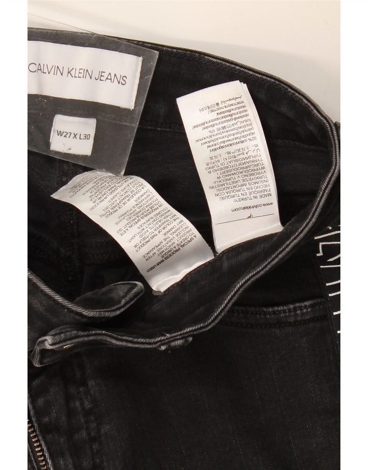 Damskie jeansy obcisłe z grafiką CALVIN KLEIN W27 L30, czarne, bawełniane