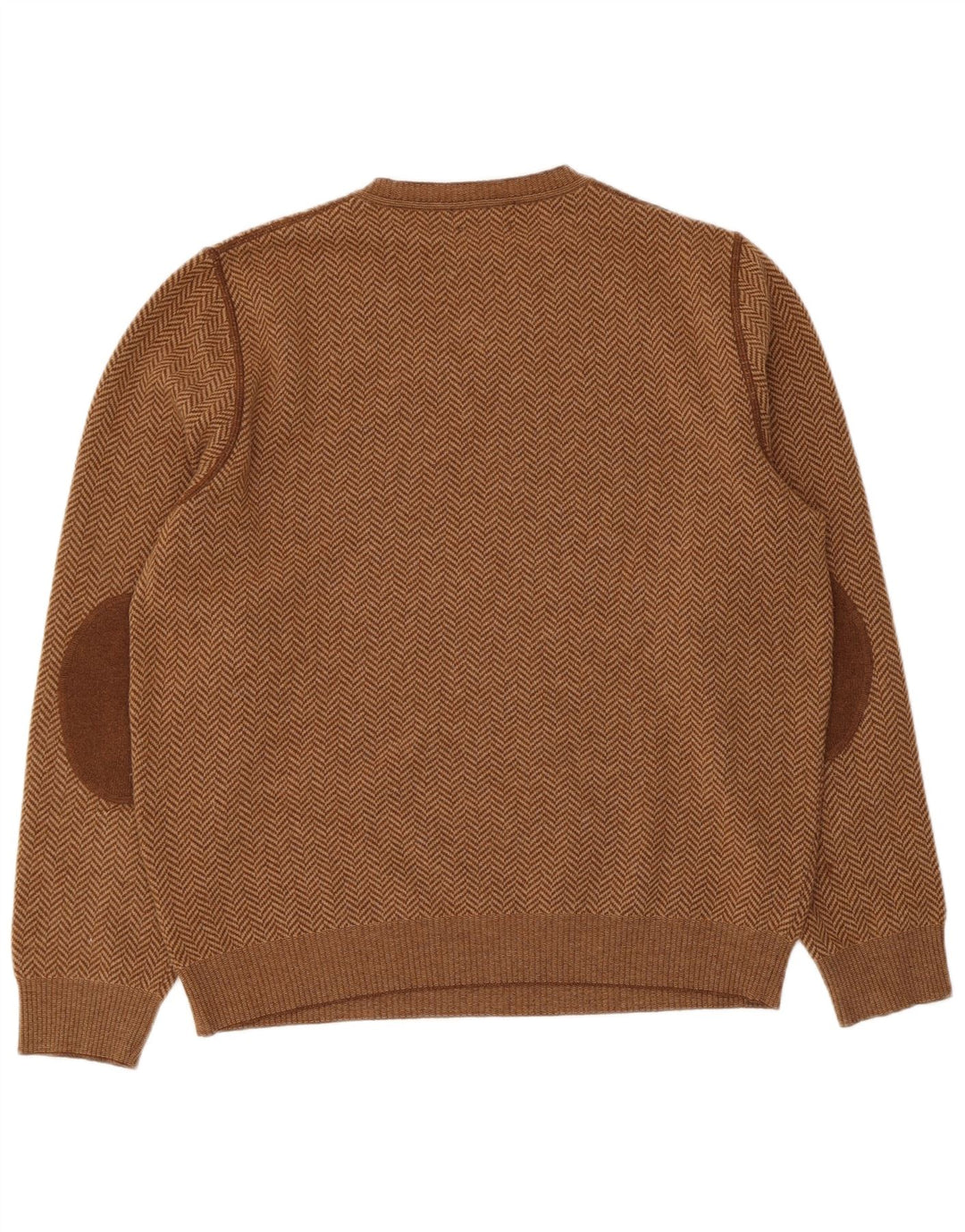 Męski sweter Massimo Dutti z dekoltem w kształcie litery V, duży, brązowy, wełniany w jodełkę