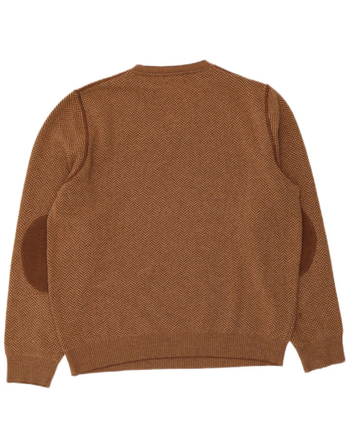 Męski sweter Massimo Dutti z dekoltem w kształcie litery V, duży, brązowy, wełniany w jodełkę