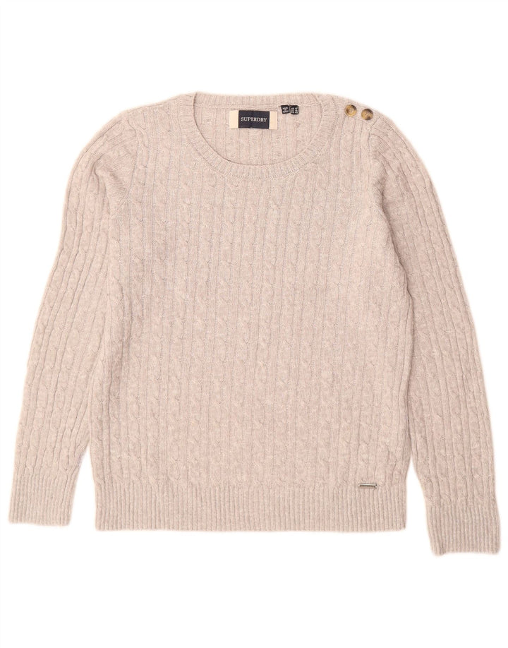 SUPERDRY Damski sweter z dekoltem w łódkę UK 14, duży, szary, akrylowy