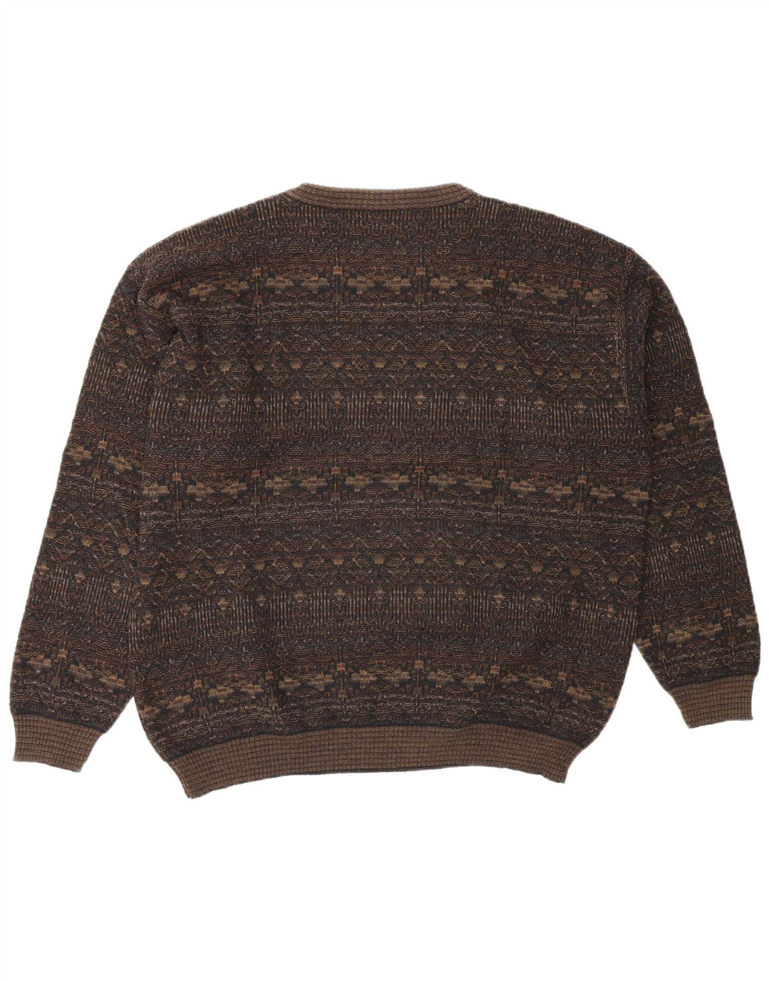 Męski sweter Rodes z okrągłym dekoltem, duży, brązowy, geometryczny, wełniany