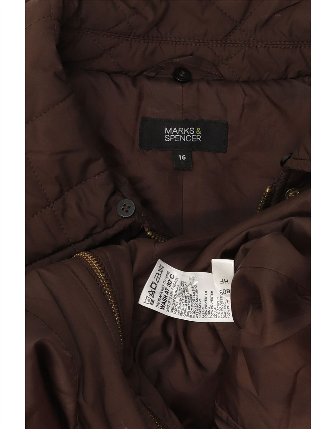Marks & Spencer Damska pikowana kurtka UK 16, duża, brązowa, poliester