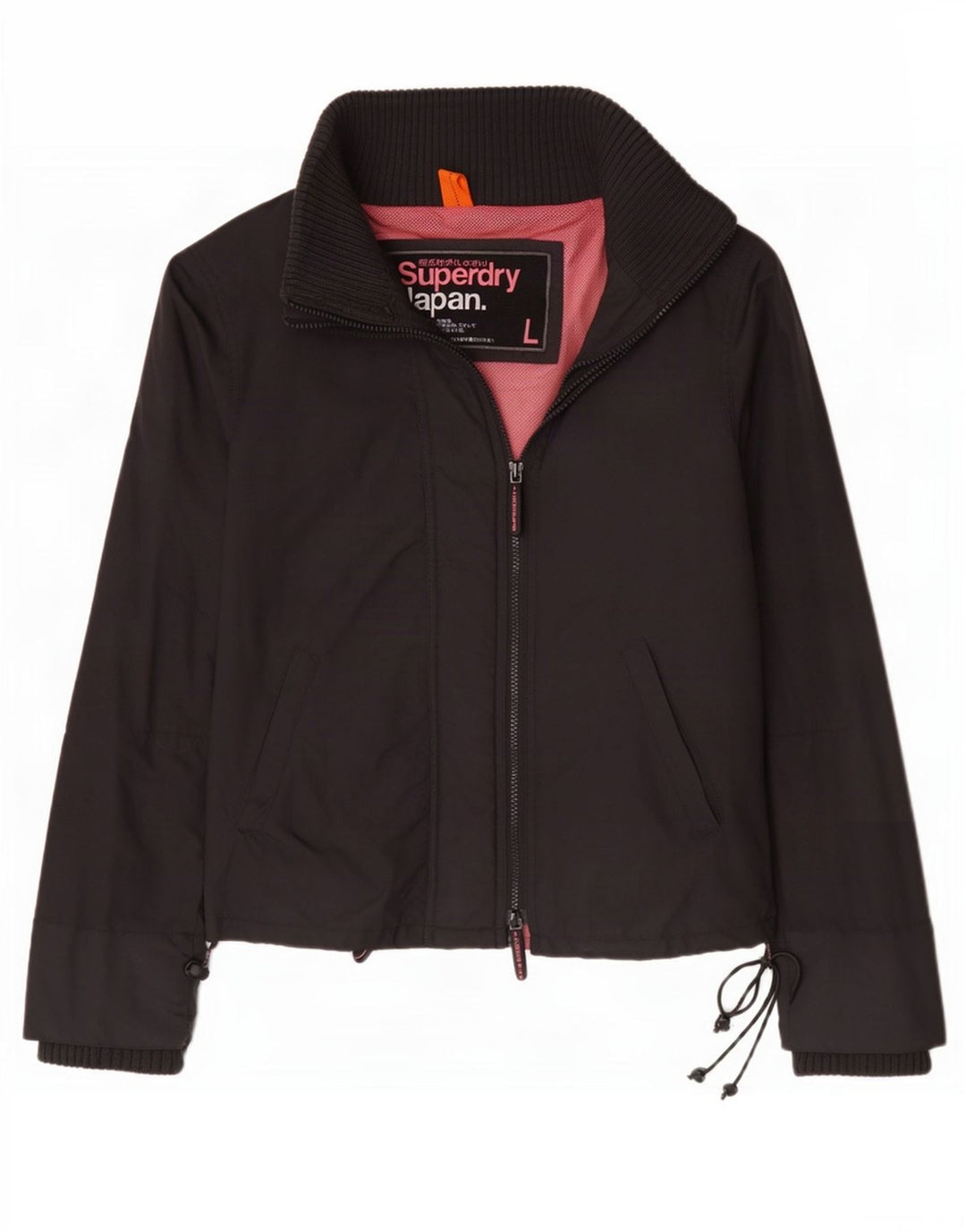 Damska kurtka przeciwdeszczowa Superdry UK 16, duża, czarna nylonowa