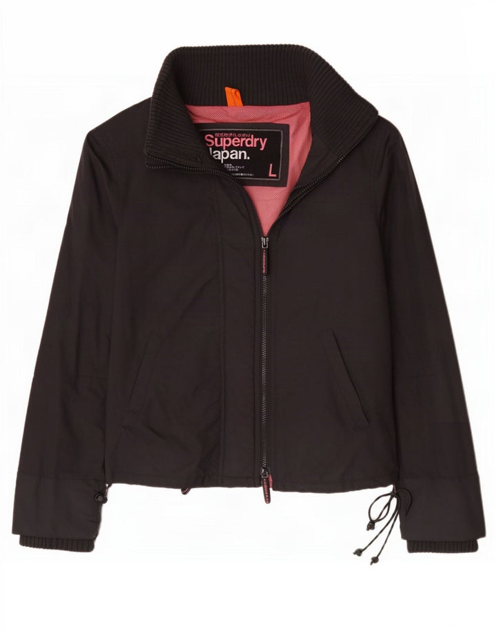 Damska kurtka przeciwdeszczowa Superdry UK 16, duża, czarna nylonowa