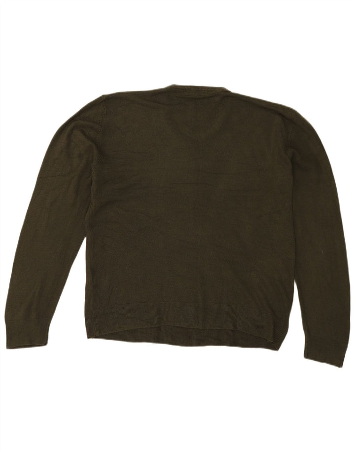 Marks & Spencer Męski sweter z dekoltem w kształcie litery V, duży, akrylowy khaki