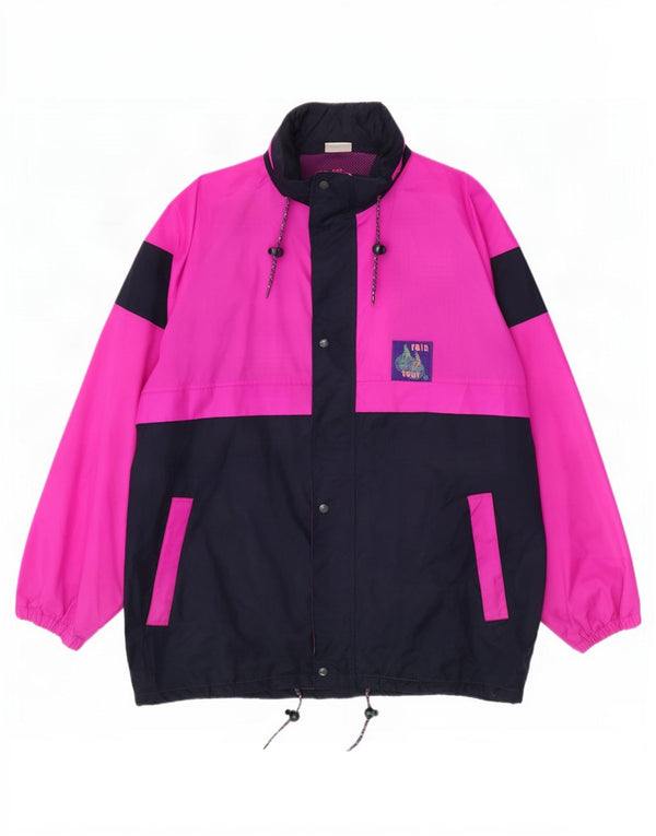 Męska kurtka przeciwdeszczowa z kapturem w stylu vintage UK 42 XL Różowy poliamid z blokami kolorów