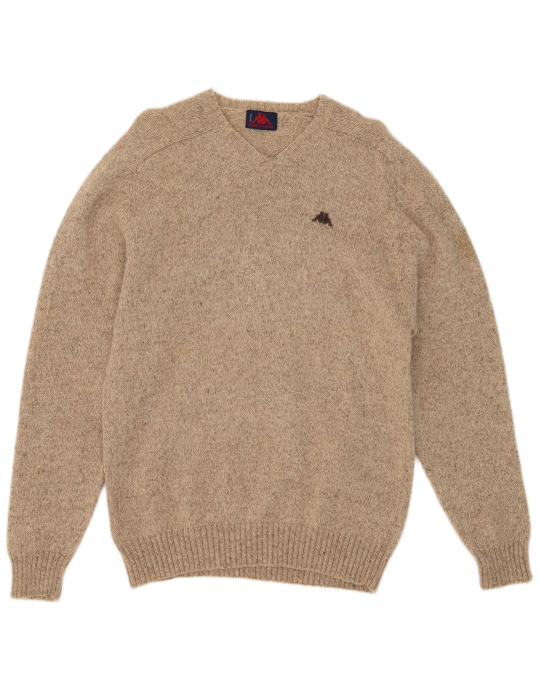 Męski sweter Kappa z dekoltem w szpic, duży, beżowy, wełniany