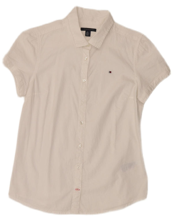 Damska bluzka koszulowa z krótkim rękawem TOMMY HILFIGER UK 14 Średnia biała bawełna