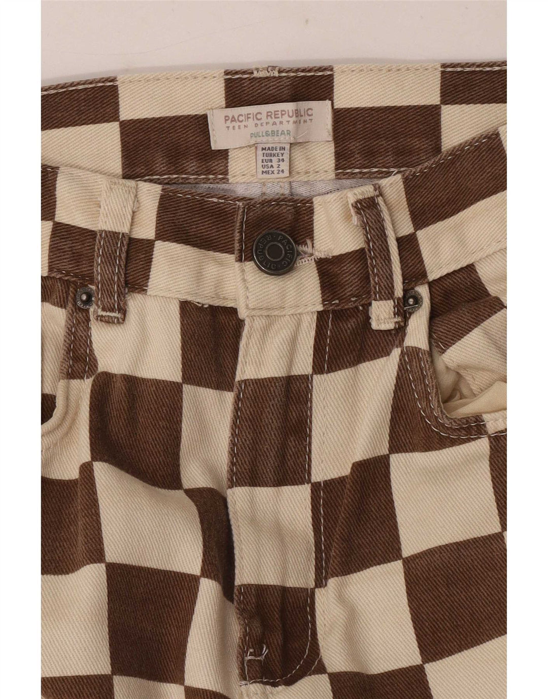 Damskie proste dżinsy Pull & Bear EU 34 XS W24 L31 Brązowe geometryczne