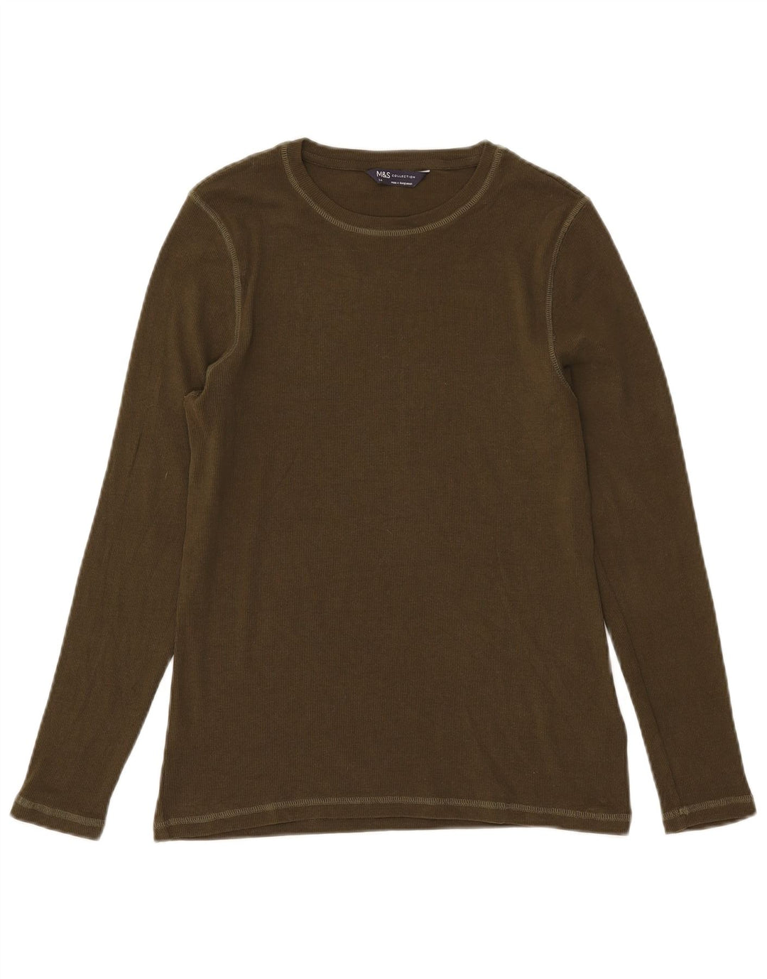 Marks & Spencer Damski top z długim rękawem, UK 14, duży, bawełniany khaki