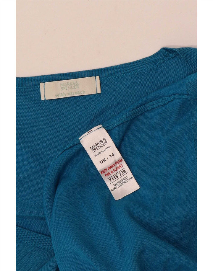 Marks & Spencer Damski top ze stretchem z długim rękawem, UK 14, średni niebieski, wiskoza