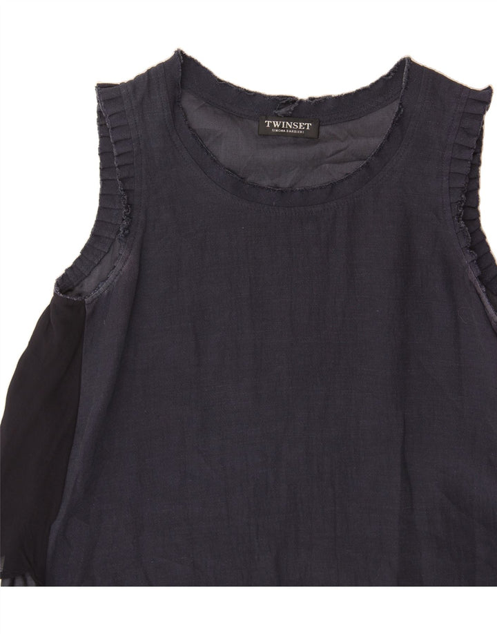 TWINSET Womens Sleeveless Blouse Top UK 12 Medium Navy Blue Vintage Twinset and Second-Hand Twinset from Messina Hembry 