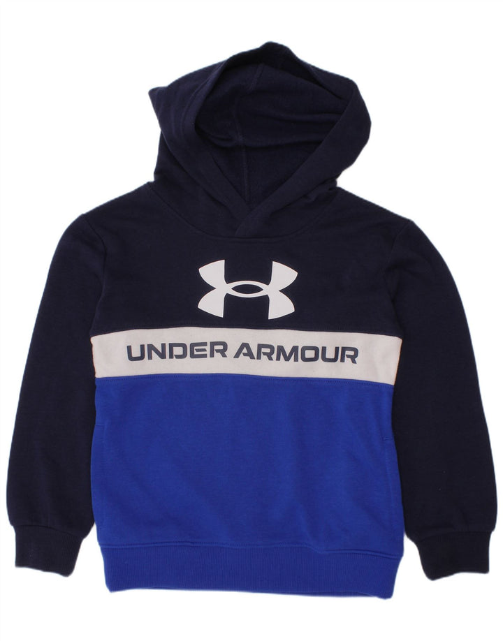 Chłopięcy sweter z kapturem UNDER ARMOUR z grafiką, 5-6 lat, granatowy, z blokami kolorów