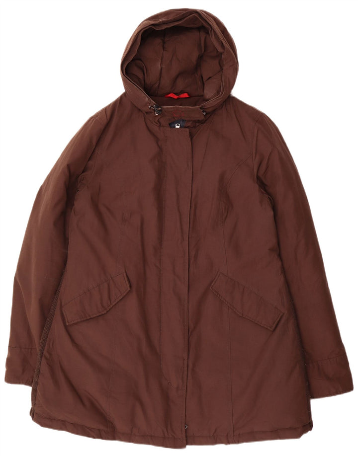 KANADYJSKI damski ocieplany płaszcz z kapturem UK 16, duży brązowy poliester
