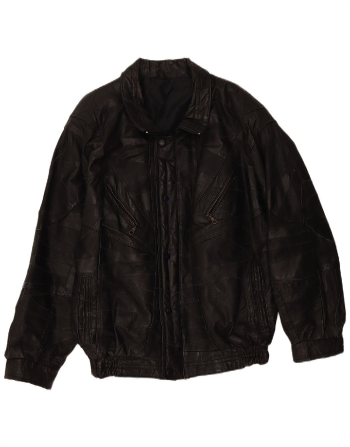 Vintage męska skórzana kurtka UK 40, duża czarna patchworkowa