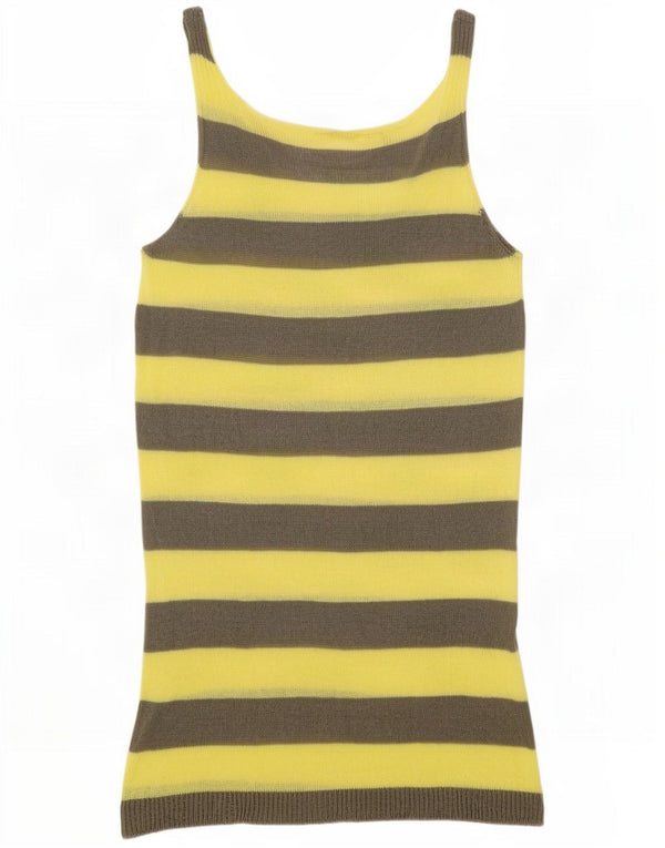 Stefanel Womens Sleeveless Jumper Dress UK 12 Medium Yellow Striped