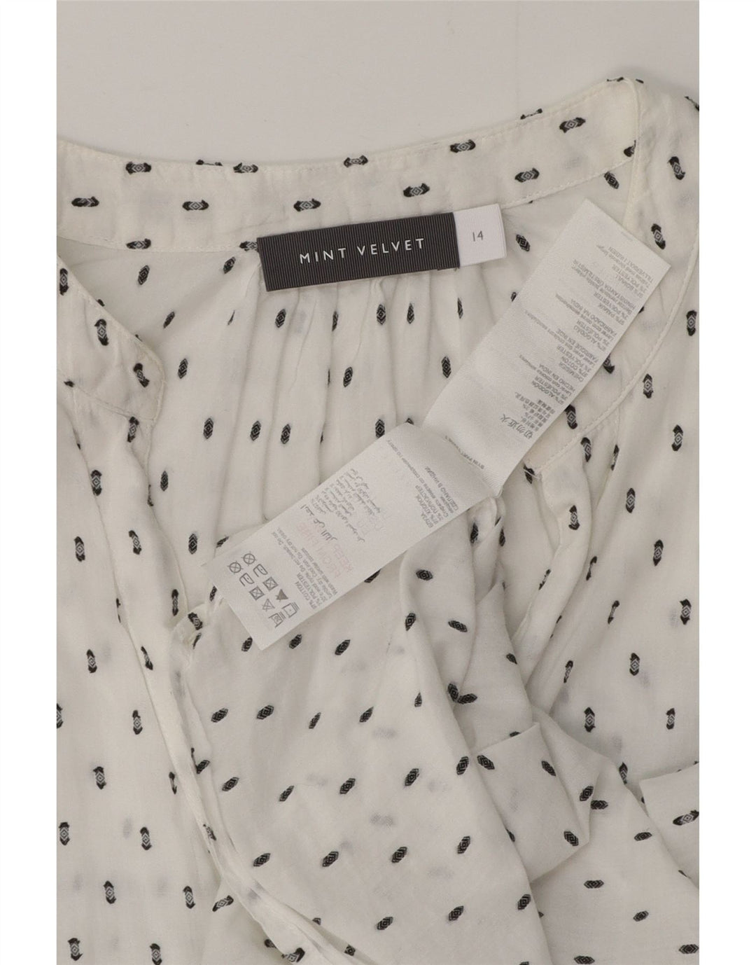 Damska bluzka koszulowa MINT VELVET z grafiką UK 14, duża, biała, z bawełny w kwiaty