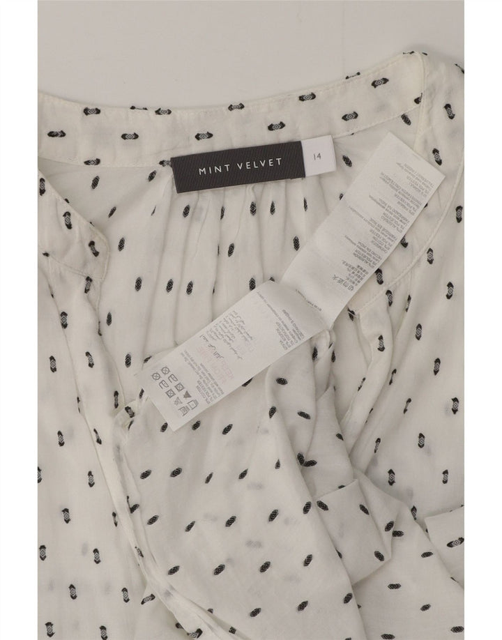 Damska bluzka koszulowa MINT VELVET z grafiką UK 14, duża, biała, z bawełny w kwiaty