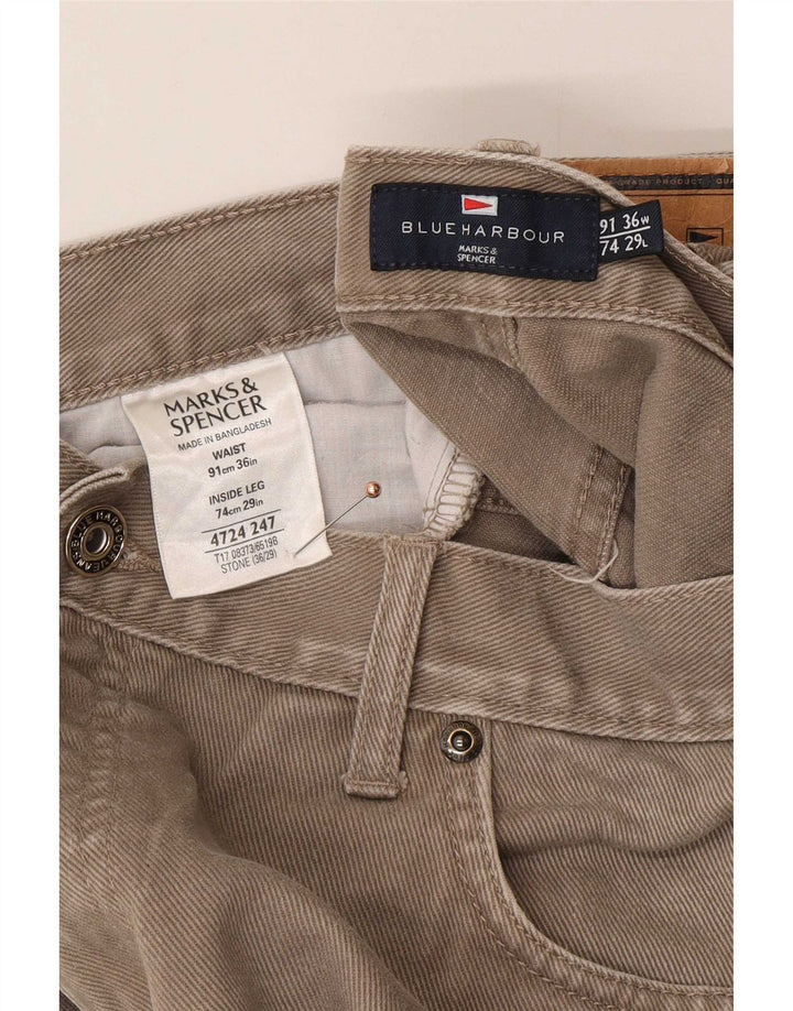 Marks & Spencer Męskie niebieskie dżinsy Harbor Straight W36 L29 Beżowa bawełna
