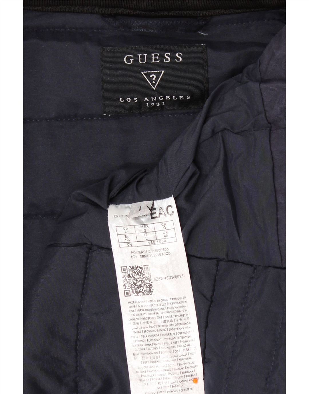 Guess Męska ocieplana kurtka UK 40, duża, granatowa, bawełniana
