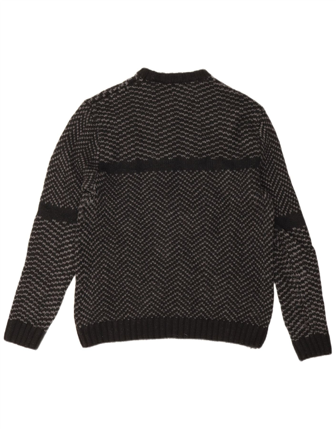 Męski sweter Zara z okrągłym dekoltem, duży, czarny nylon w jodełkę