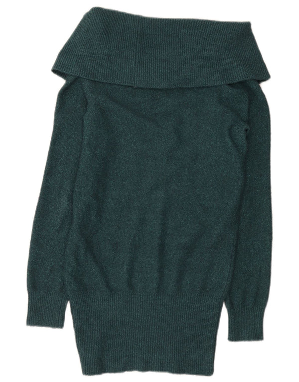 Damski sweter Topshop z wywijanym dekoltem, UK 8, mały, zielony, akrylowy