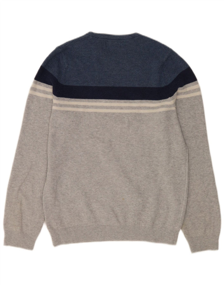 Marks & Spencer Męski sweter z okrągłym dekoltem, mały, szary, z blokami kolorów