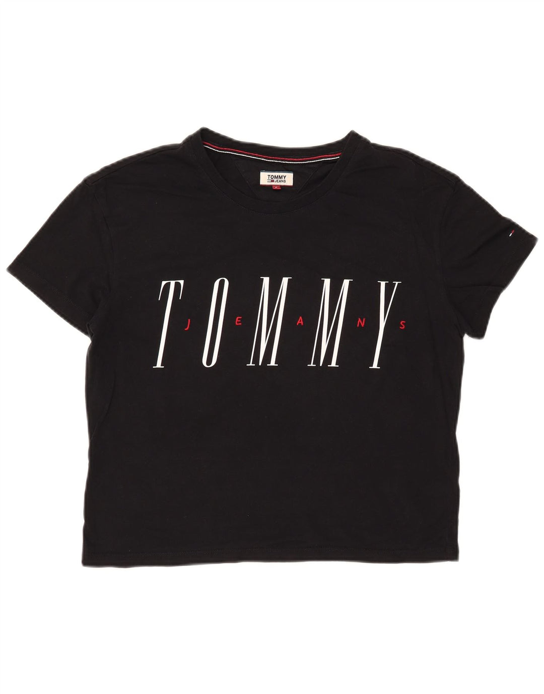 Damska koszulka TOMMY HILFIGER Crop Oversize z grafiką Top UK 10 Small Black