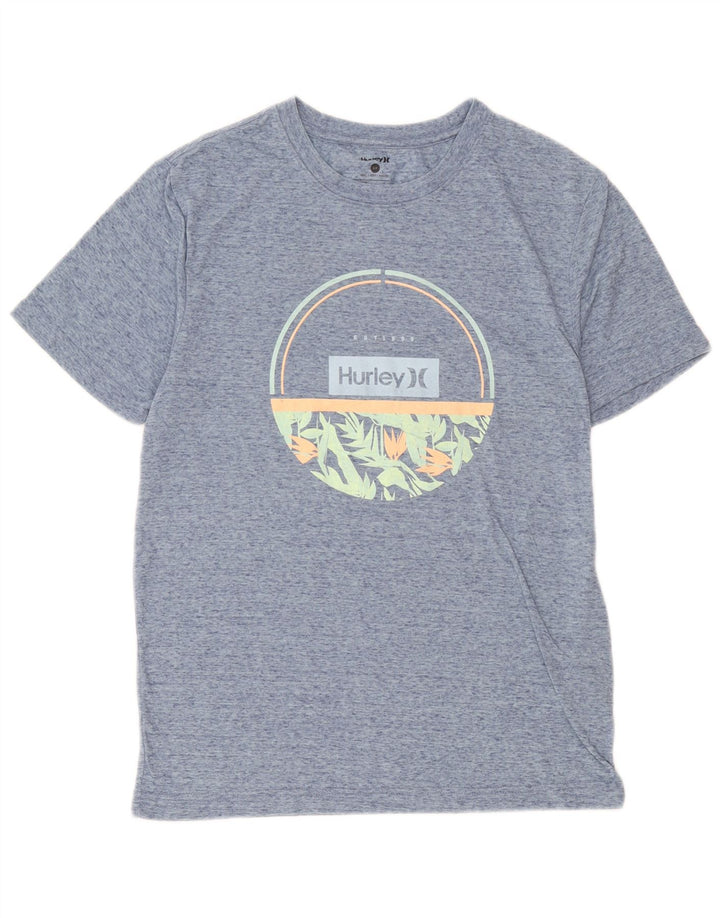 Męski T-shirt z grafiką Hurley, mały, niebieski, nakrapiany poliester