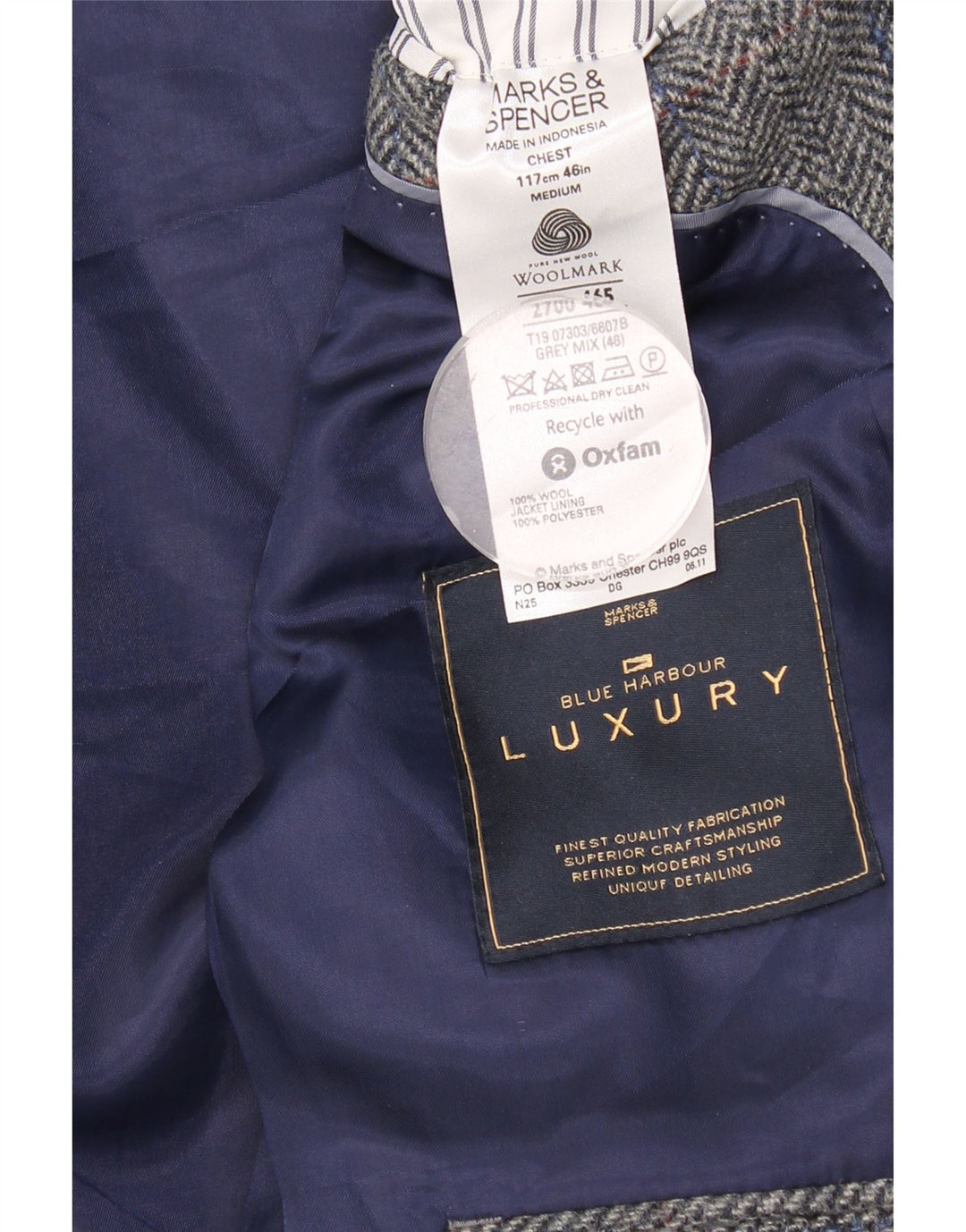 Marks & Spencer Męska marynarka zapinana na 2 guziki UK 46 XL Szara wełna w jodełkę