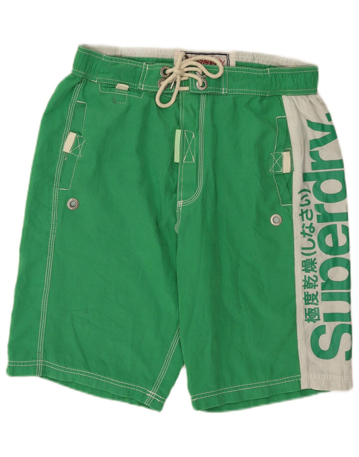 Męskie spodenki kąpielowe Superdry z grafiką XL, zielone, poliestrowe z blokami kolorów