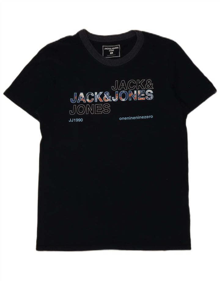 JACK & JONES Mens Core Graphic T-Shirt Top Medium Navy Blue Cotton