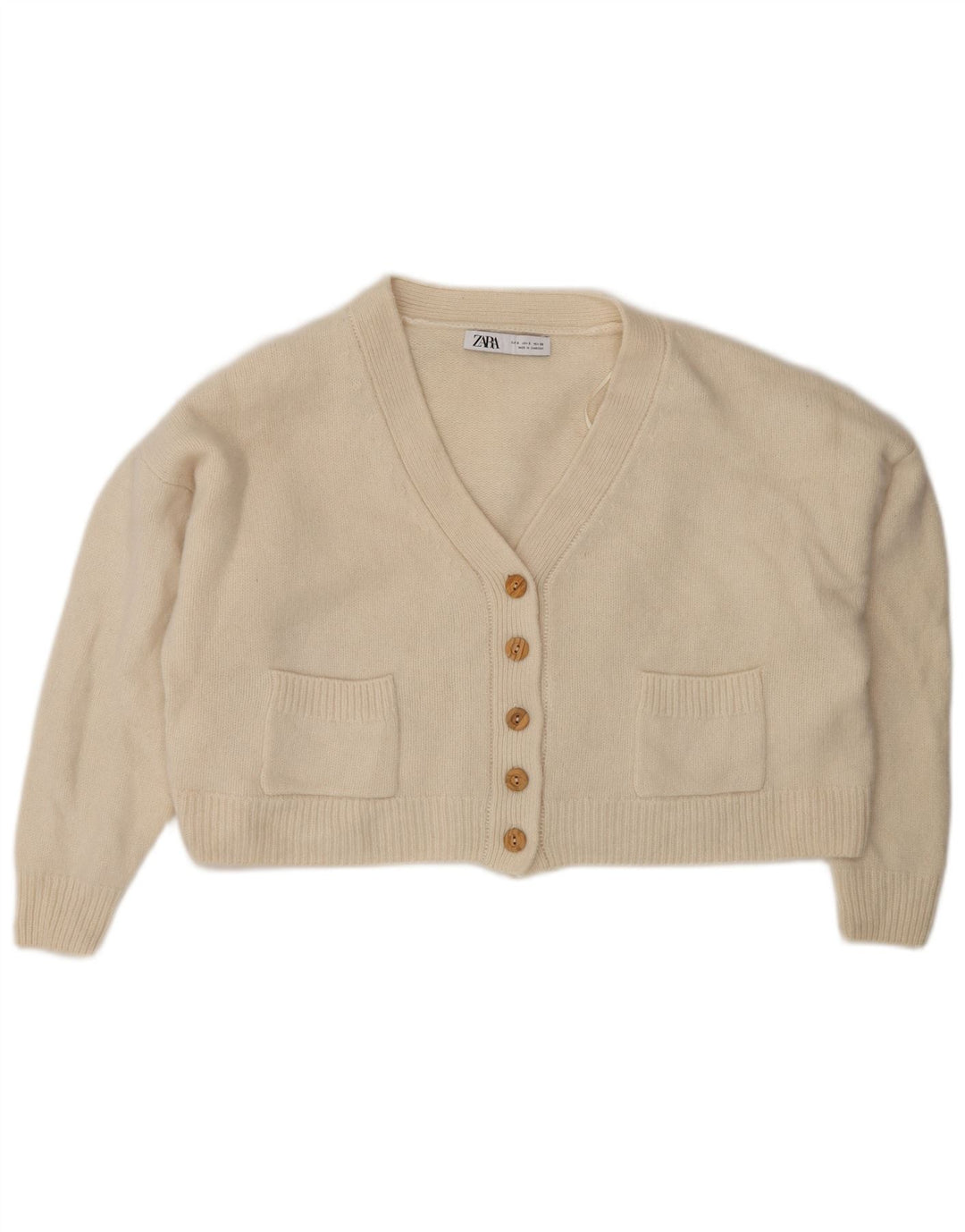 Damski sweter oversize Zara Crop Oversize UK 10 Small Beżowa wełna