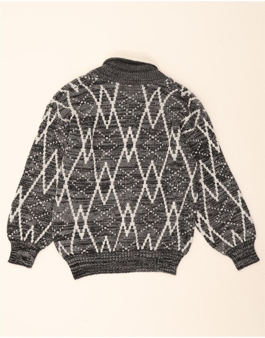 Vintage męski sweter z szalowym dekoltem, średnio szary, geometryczny