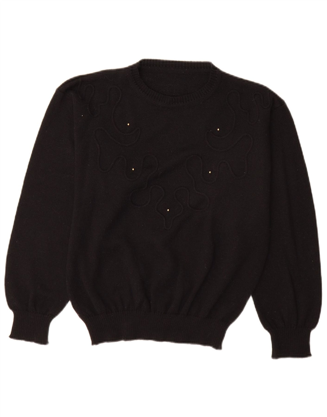 Sweter damski w stylu vintage z okrągłym dekoltem, EU 40, średnia czarna wełna