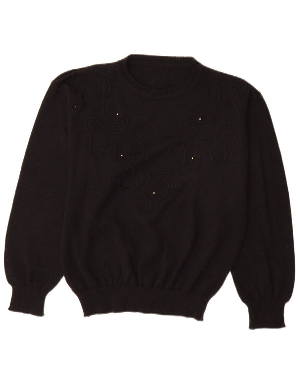 Sweter damski w stylu vintage z okrągłym dekoltem, EU 40, średnia czarna wełna