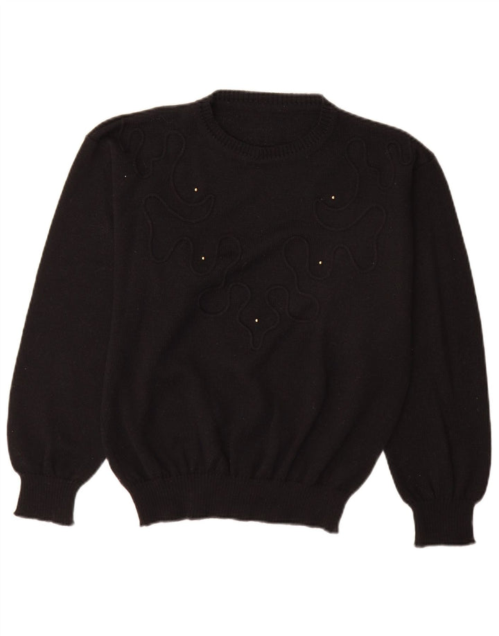 Sweter damski w stylu vintage z okrągłym dekoltem, EU 40, średnia czarna wełna